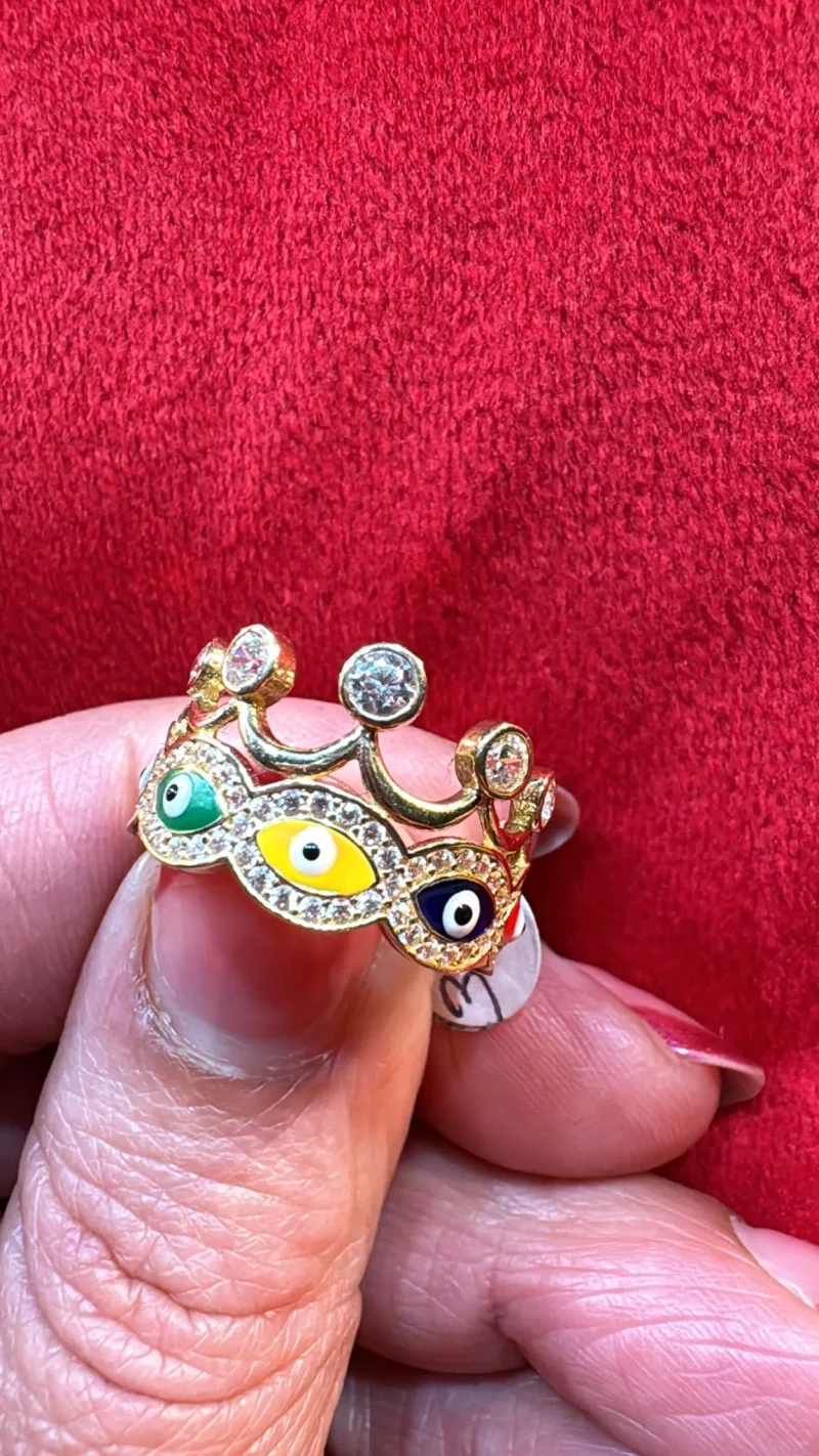 Anillo Diseño Corona Ojo Turco 14K