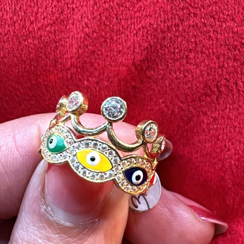Anillo Diseño Corona Ojo Turco 14K