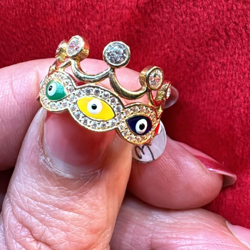 Anillo Diseño Corona Ojo Turco 14K