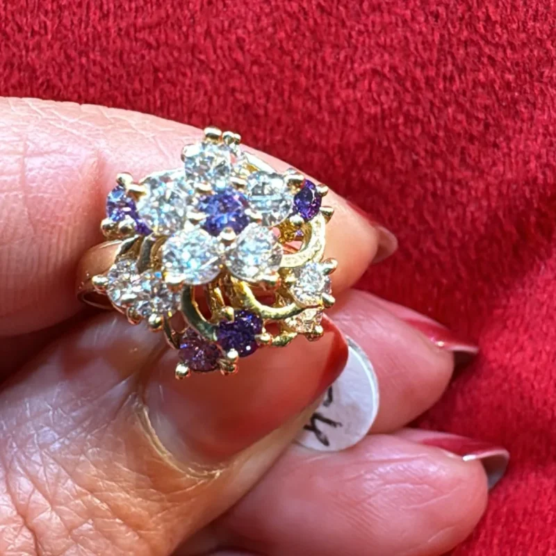 Anillo Diseño Flor Giratoria 14K